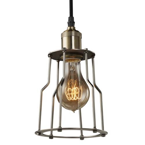 Bulbrite NOS/PEND/CAGE-PW Vintage 1-Light Brass Industrial Cage Mini Pendant, Pewter