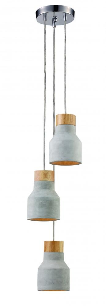 3LT PENDANT-CONCRETE + WOOD By: Trans Globe