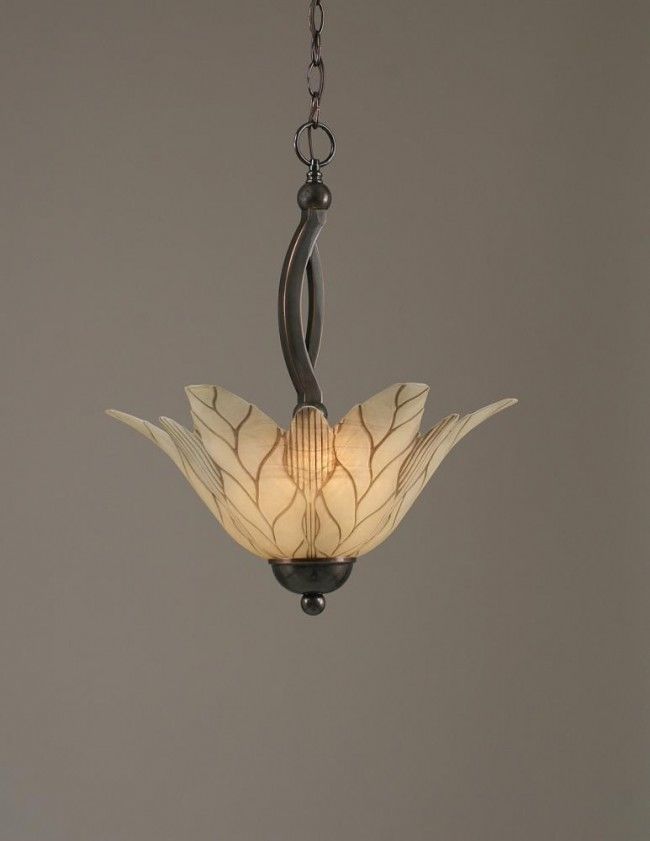 Black Copper Vanilla Leaf Glass Up Pendant By: Toltec Lighting