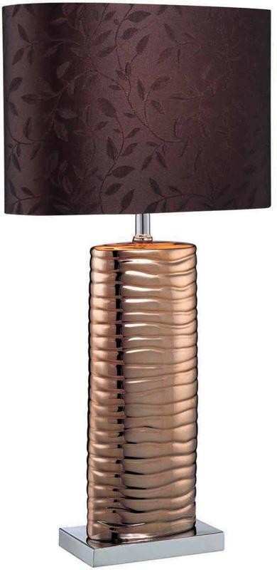 Table Lamp, Copper Ceramic/Chrome/Brown Fabric, E27 Cfl 13W By: Lite Source